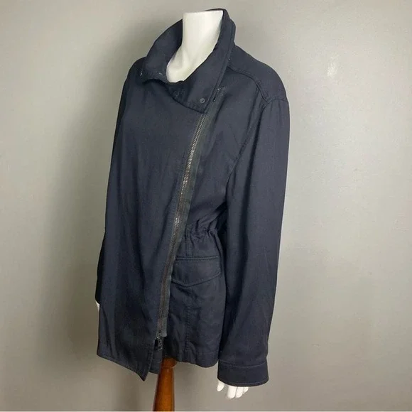 All Saints Finn Jacket women's US 10 UK 14 black long moto trench transitional‎